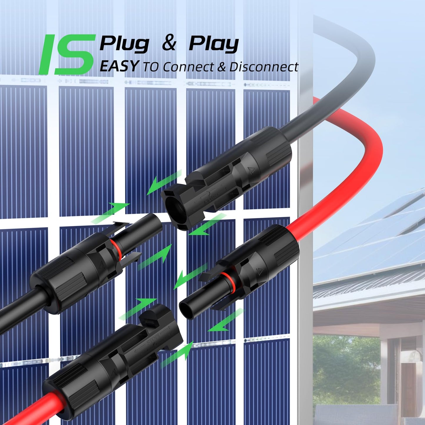 30FT 10AWG Solar Panel Extension Cable, Bateria Power 10 Gauge PV Wire with Female & Male Waterproof Connectors for RV, Photovoltaic Systems, Set of 2