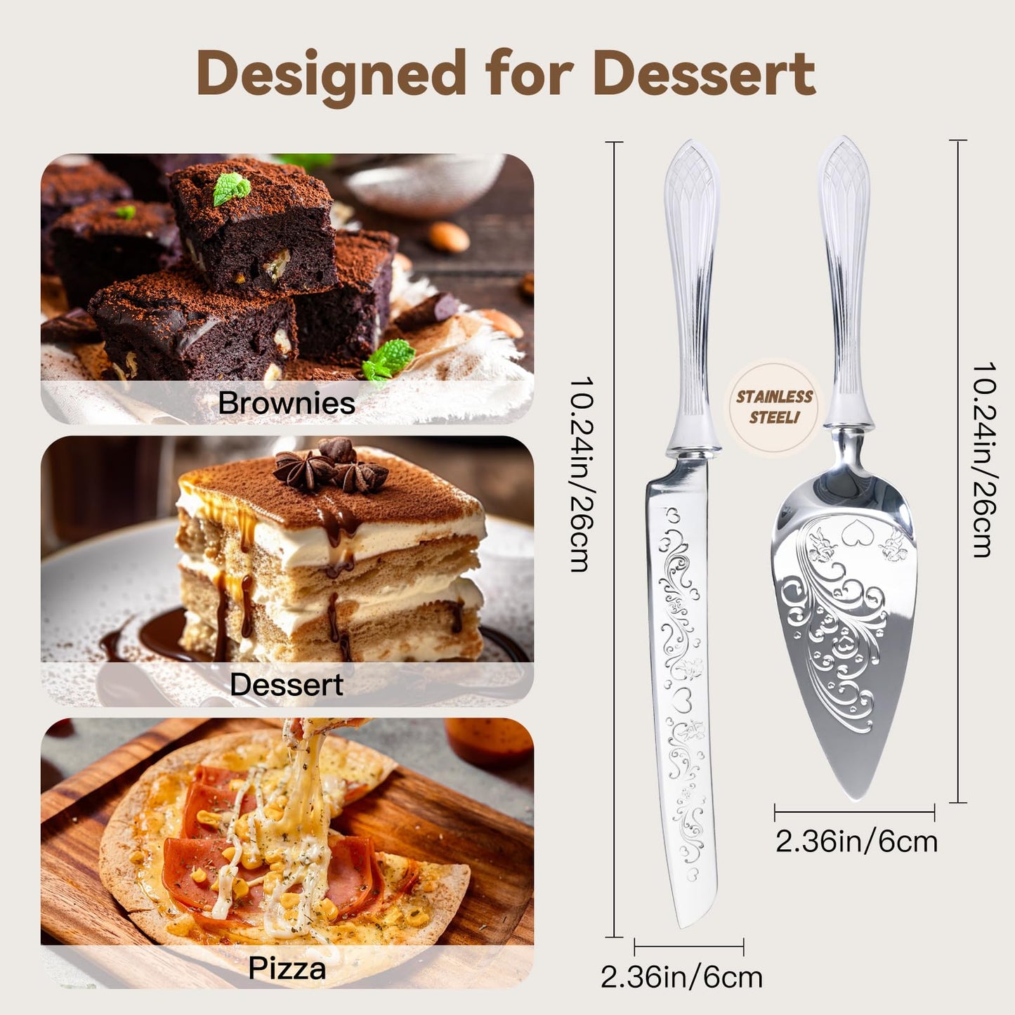 KSENDALO Cake Knife and Server Set - Deluxy SUS304 Stainless Steel Cutter & Server for Weddings, Celebrations, Birthdays & Anniversaries(13.78inch Long), Silver