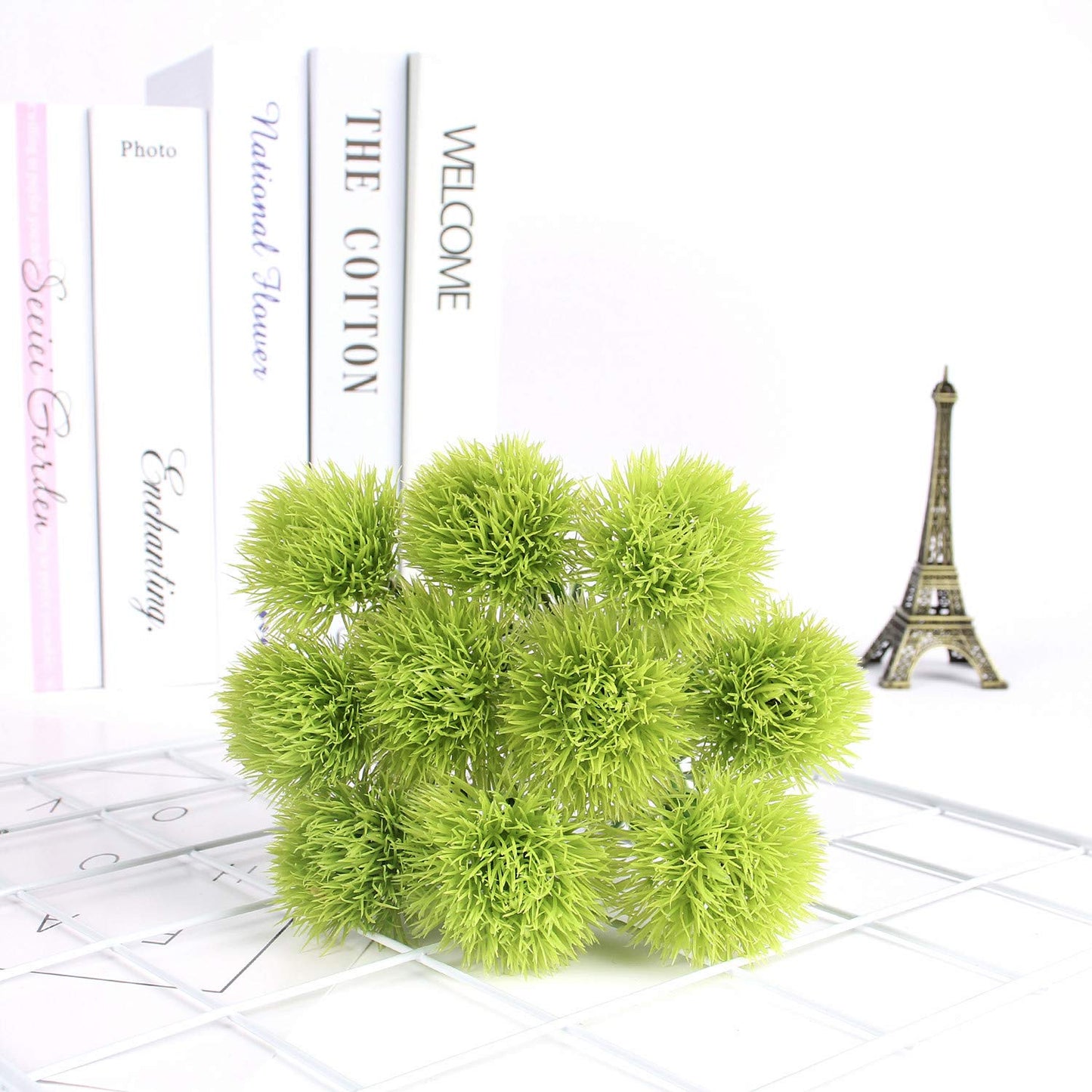 CATTREE Artificial Dandelion Flowers, Plastic Plants Shrubs Bushes Fake Grass Wedding Indoor Outdoor Home Garden Arrangements Party Decoration Planting Filler - Green 10 Pcs