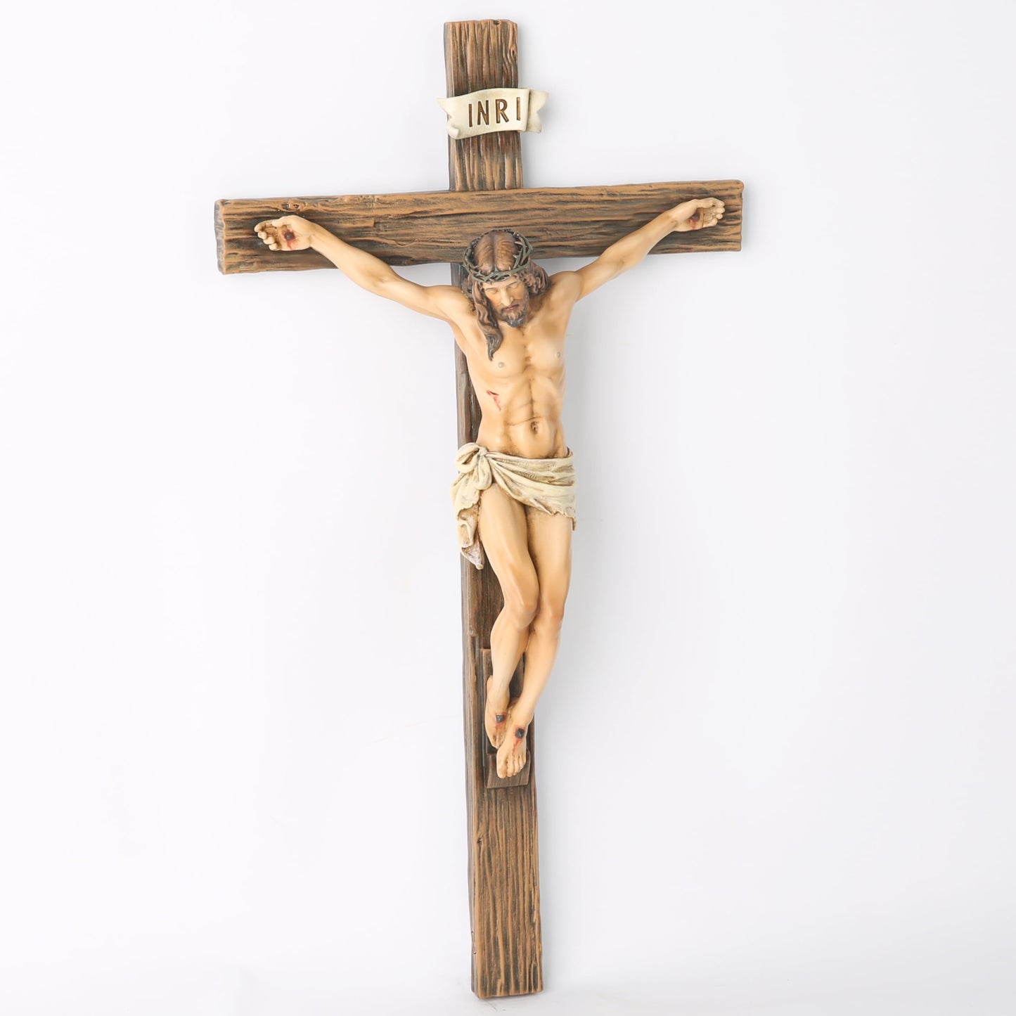 BC Catholic Crucifix Wall Cross, Jesus Christ Inspirational Home Décor, Religious Devout Gift, 14"H, Renaissance Sculpture Handmade by Buildclassic