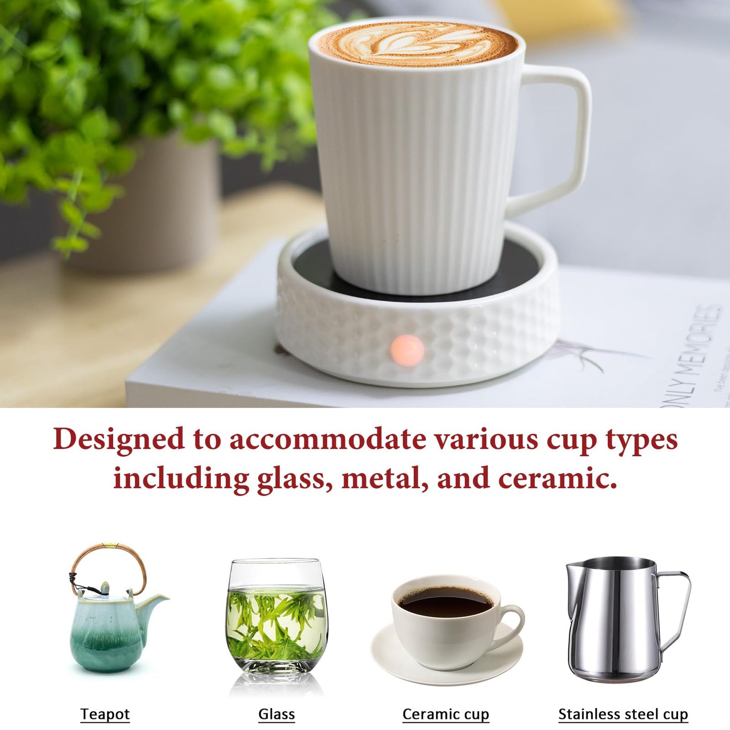 Electric Large Candle Warmer Plate - Ceramic Candle Wax Warmers for Jar Candles, Coffee Mug Warmer, Cup Warmers for Home Office, Aromatherapy Fragrance and Heating Beverage, Milk, Tea, Hot Chocolate