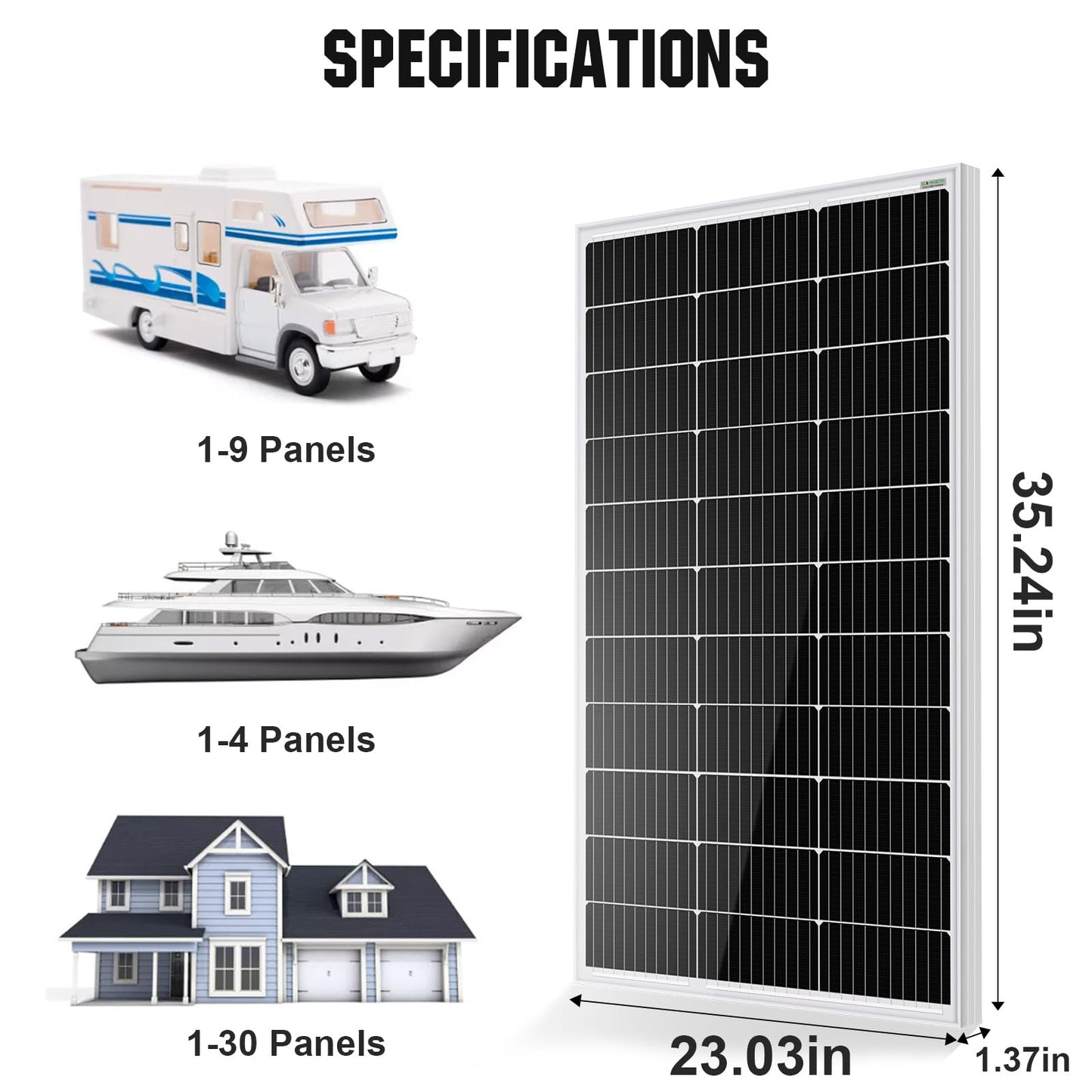 ECO-WORTHY 2pcs 100 Watt Solar Panels 12 Volt Monocrystalline Solar Panel for RV Marine Boat and Other Off-Grid Applications, 2-Pack 100W