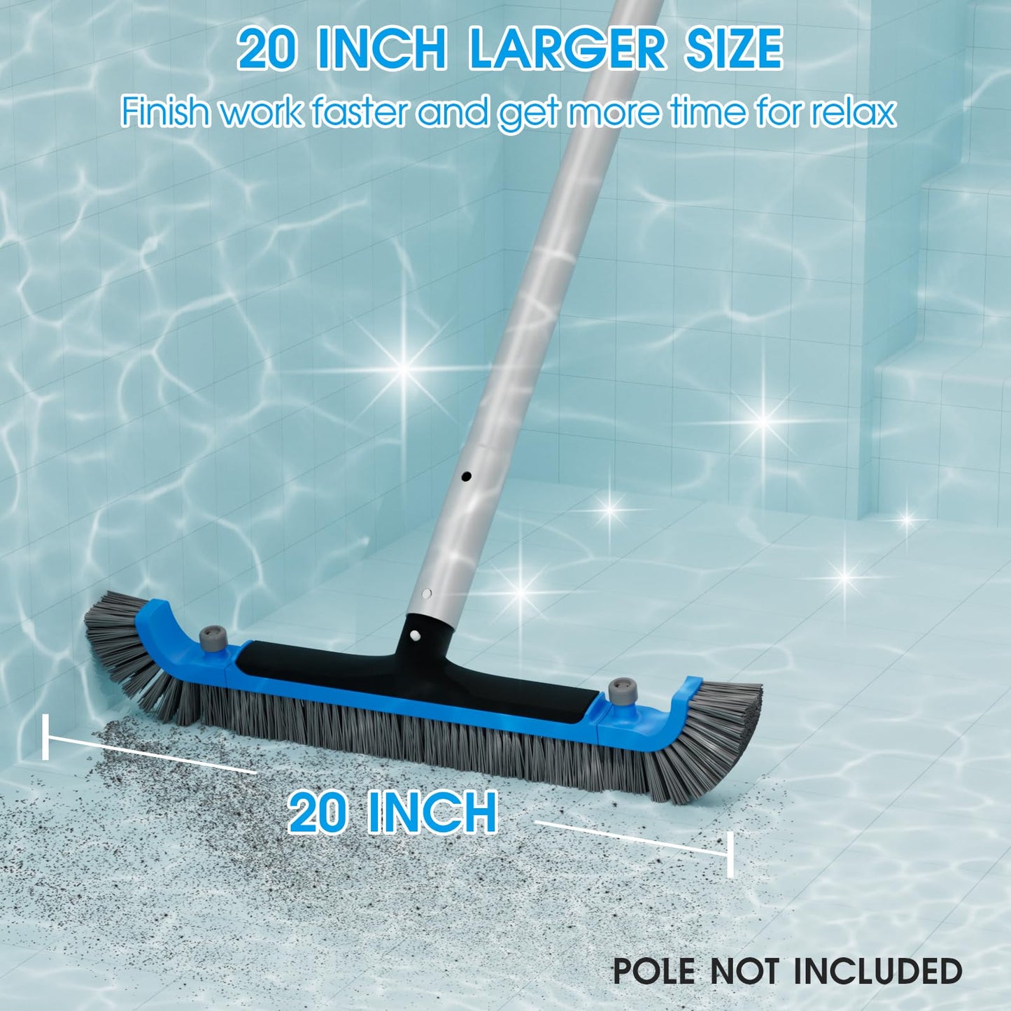 Pool Brush 20’’ Heavy Duty Detachable Corner Brush Head for Above Ground Pools Inground Pools, Swimming Pool Scrub Brush Safe to Vinyl Liner (Pole Not Included)