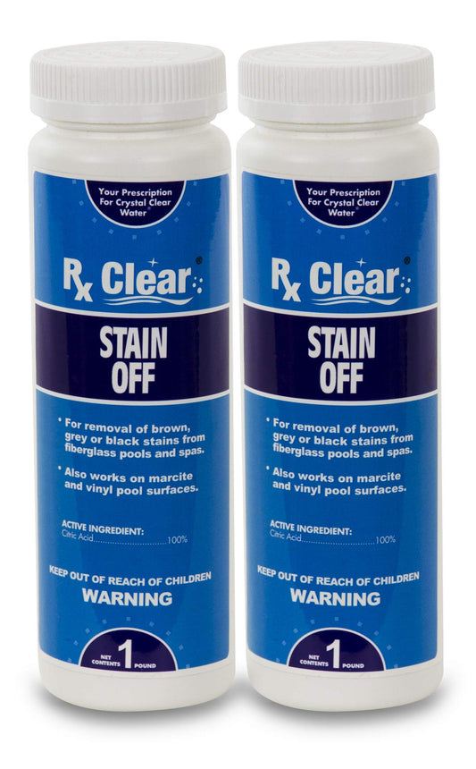 Rx Clear Stain Off | Swimming Pool Surface Stain Remover | Improves Quality Appearances and Keeps Pool Looking Good | Works on Vinyl Liners, Fiberglass and Metal Surfaces | 1-Pound Bottles | 2 Pack