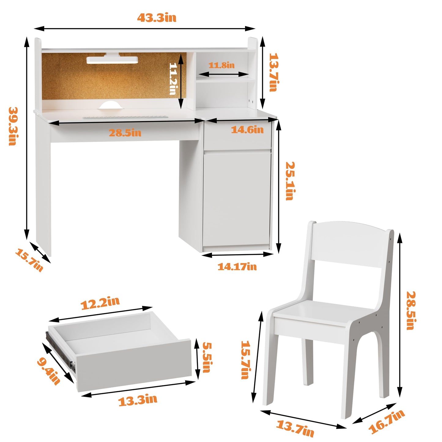 PAKASEPT Kids Desk and Chair Set,Kids Study Desk with 3-Color Lights,Tiltable Desktop,Multi Functional Study Table for Kids 5-12,Student Writing Desk with Hutch and Storage Cabinet for Bedroom