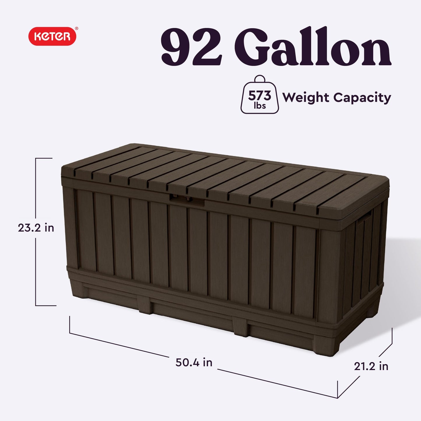 Keter Kentwood 92 Gallon Resin Deck Box-Organization and Storage for Patio Furniture Outdoor Cushions, Throw Pillows, Garden Tools and Pool Floats, Brown