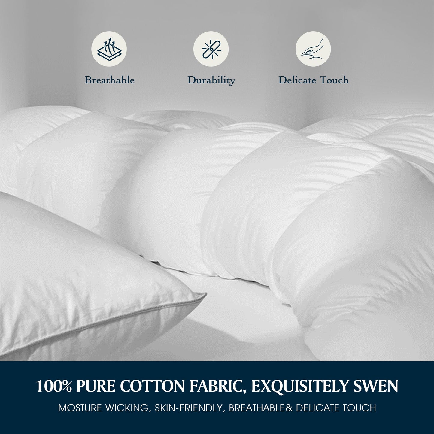 Serta Goose Feather Down Fiber Cotton Comforter Queen Size - 100% Cotton Duvet Insert - Hotel Luxury Hypoallergenic Bedding Comforter All Season Medium Warmth 90 x 90 Inch White