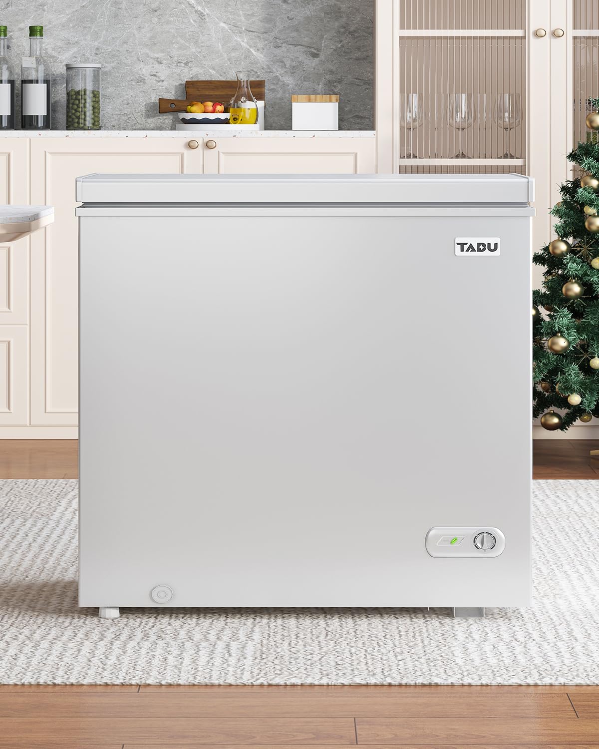 TABU 10.0 Cubic Feet Chest Deep Freezer, Large Chest Freezer with 7 Level Adjustable Thermostat, Top Opening Door Chest Freezer with Removable Storage Basket, White