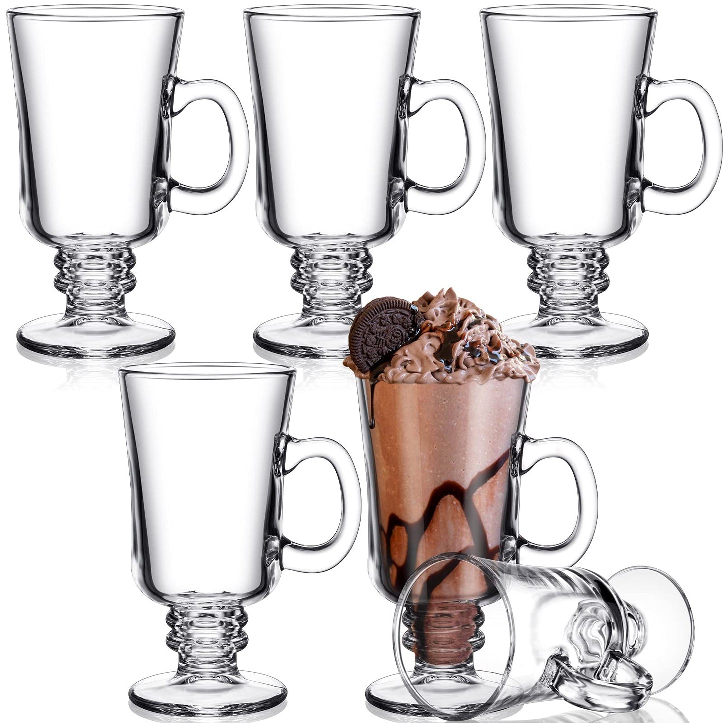 6 Pieces 8 Ounce Irish Coffee Mugs Irish Coffee Glasses Clear Glass Cup with Handle High Base Glass Latte Cup Footed Irish Coffee Mug Clear Coffee Glass Mugs for Hot Beverages and Cold Beverages