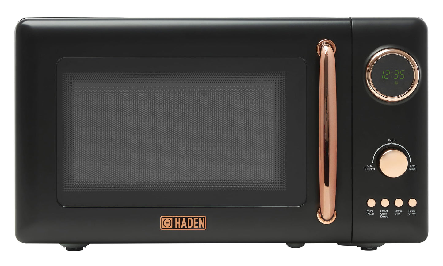 Haden 700 Watt 0.7 Cubic Foot Microwave Oven with Digital Controls, Defrost, and Instant Start Countertop Small Appliance, Black/Copper