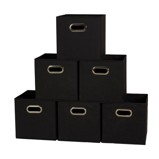 Household Essentials 80-1 Foldable Fabric Storage Bins | Set of 6 Cubby Cubes With Handles | Black