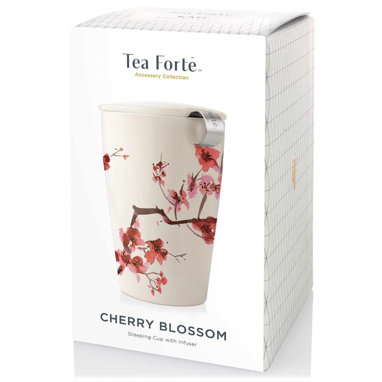 Tea Forte Cherry Blossom Kati Cup Double-Walled Ceramic Tea Cup with Removable Stainless Steel Infuser Basket and Lid, Steeps 12 oz Loose Leaf Tea, Lid and Cup Dishwasher & Microwave Safe