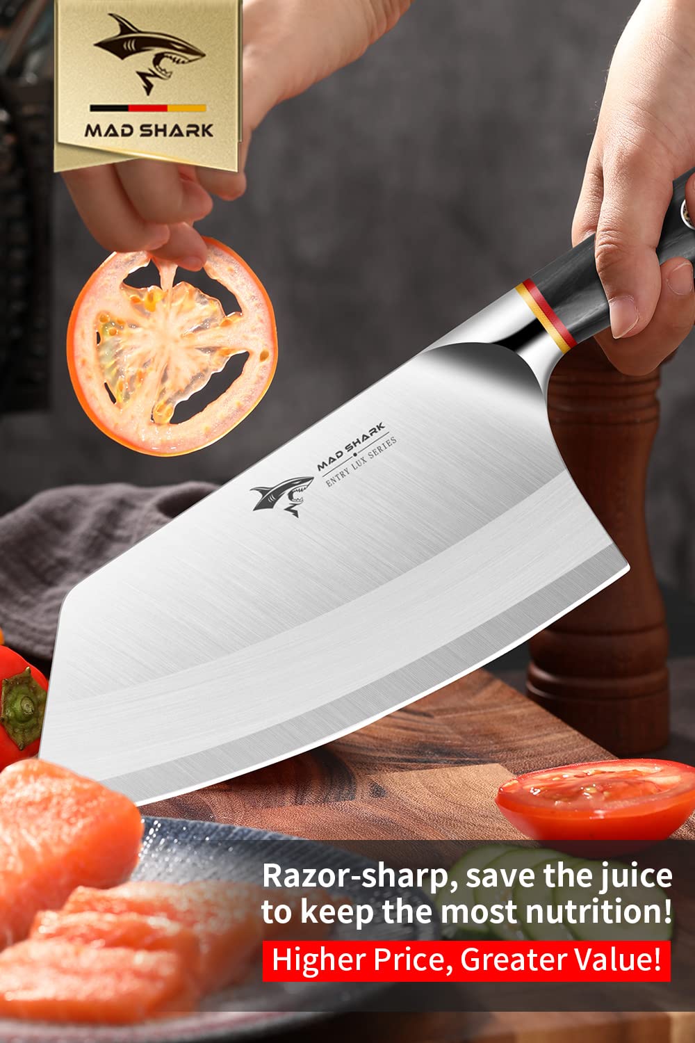 MAD SHARK Cleaver Knife 7 Inch for Vegetable and Boneless Meat, Razor Sharp Chinese Chef Knife