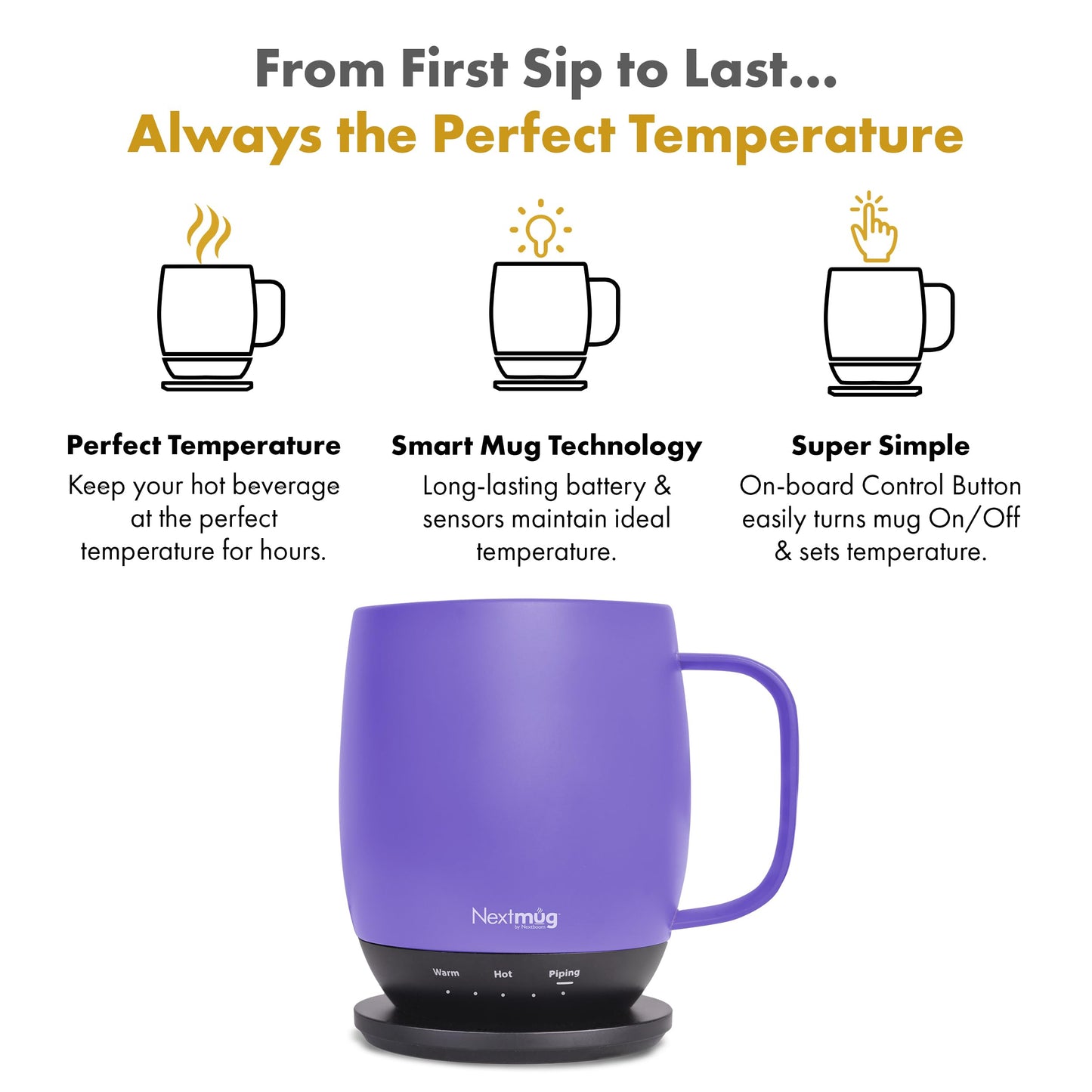 Nextmug - Temperature-Controlled, Self-Heating Coffee Mug (Violet - 14 oz.)