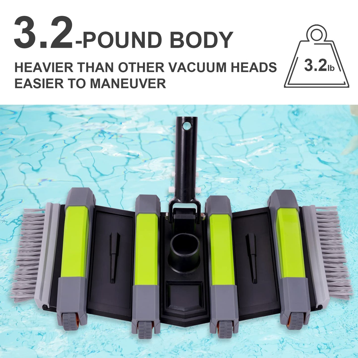 Sepetrel Heavy Duty Pool Vacuum Head with Wheels & Aluminum Handle, Professional Weighted Flexible Vacuum Head