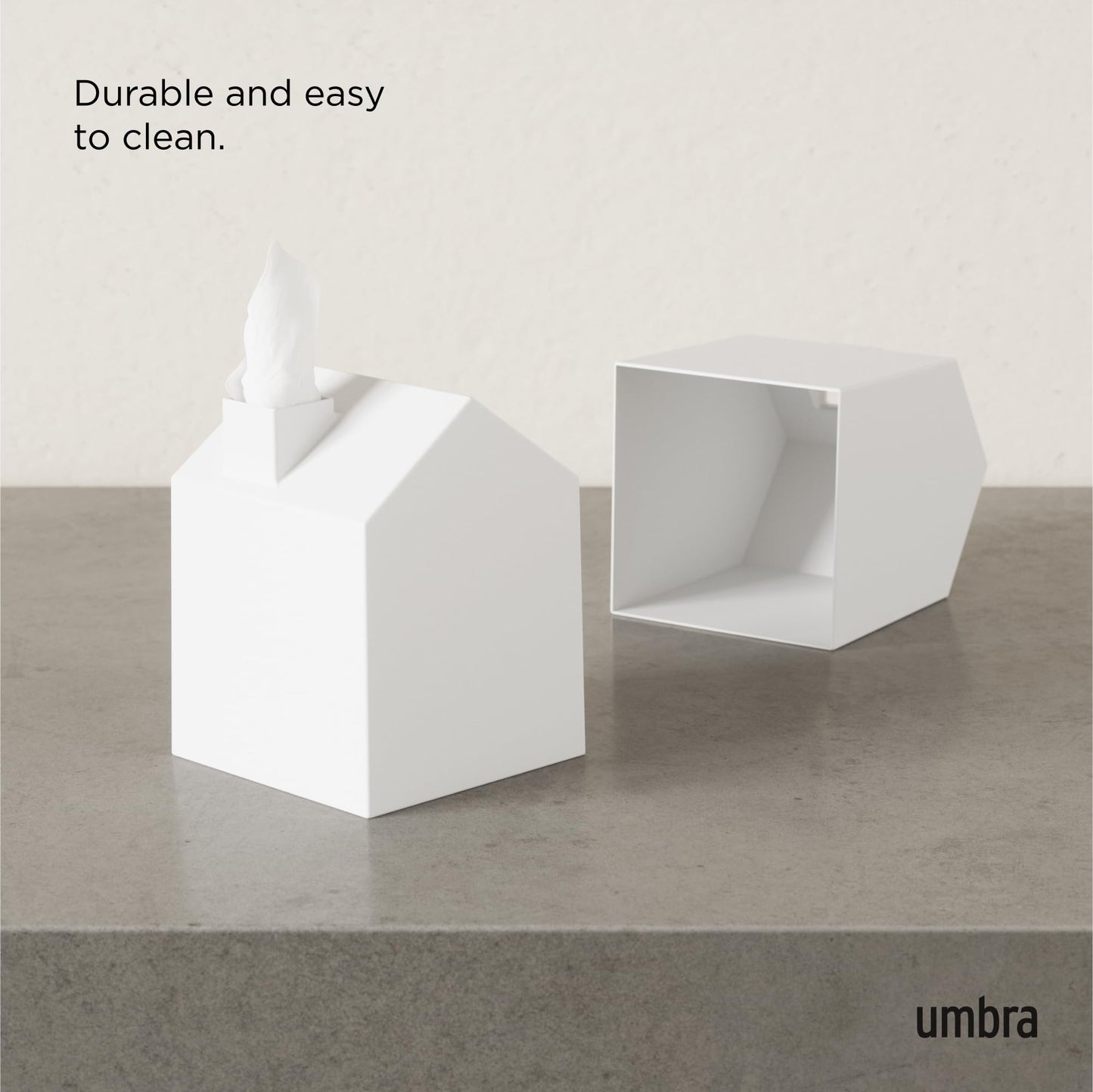 Umbra Casa Tissue Box Cover - Adorable House Shaped Square Tissue Box Holder for Bathroom, Bedroom or Office, White