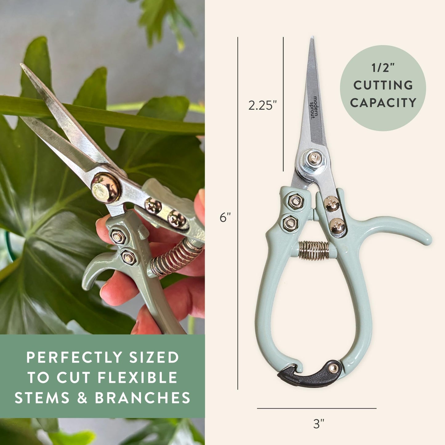 Modern Sprout Pruning Shears for Gardening, Herb Snips, Flower Cutting Scissors, Indoor Plant Shears, Lightweight, Ergonomic, Carbon Steel Blade, Easy-Lock Safety, Aesthetic (Ocean)