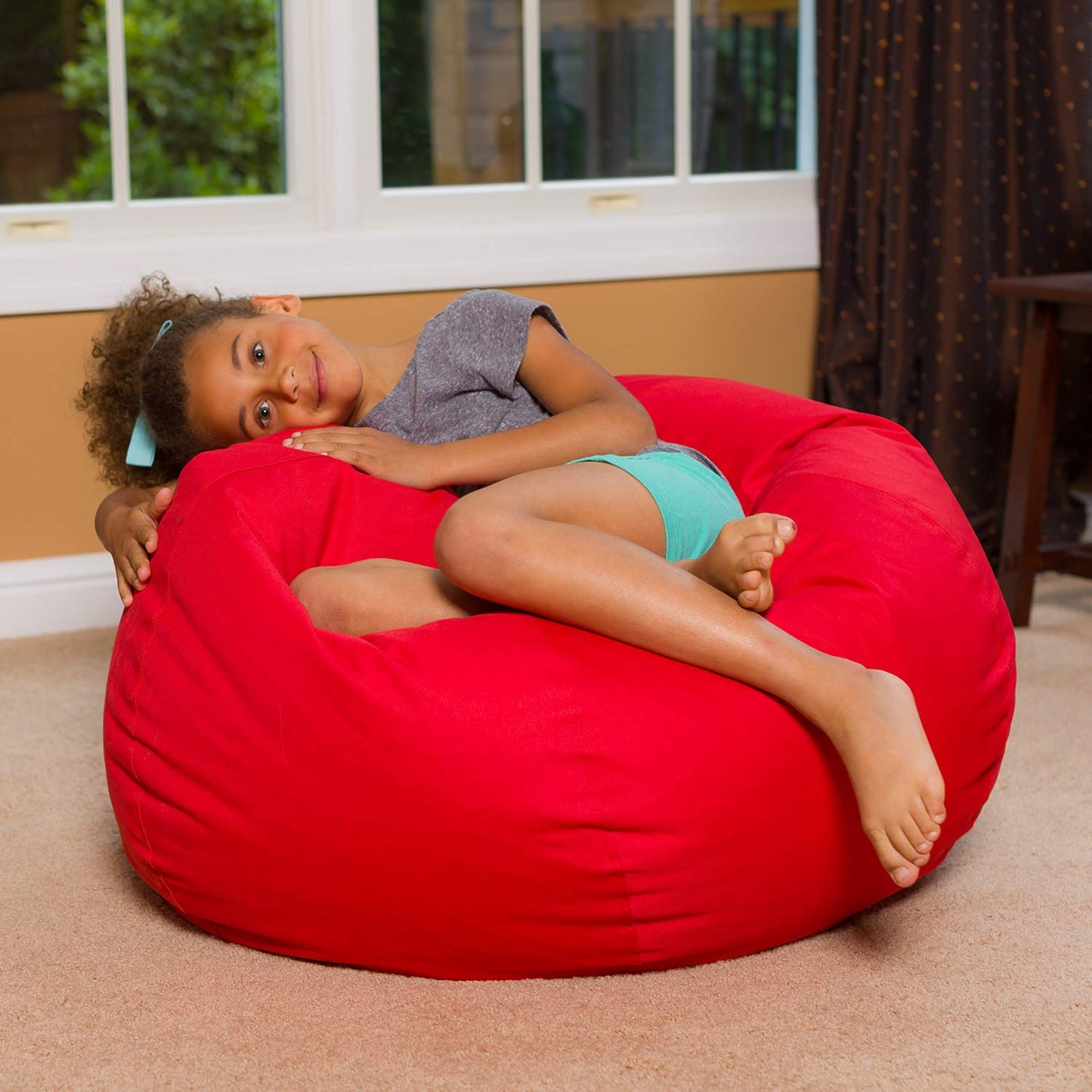 Posh Creations Bean Bag Chair for Kids, Teens, and Adults Includes Removable and Machine Washable Cover, Solid Red, 38in - Large