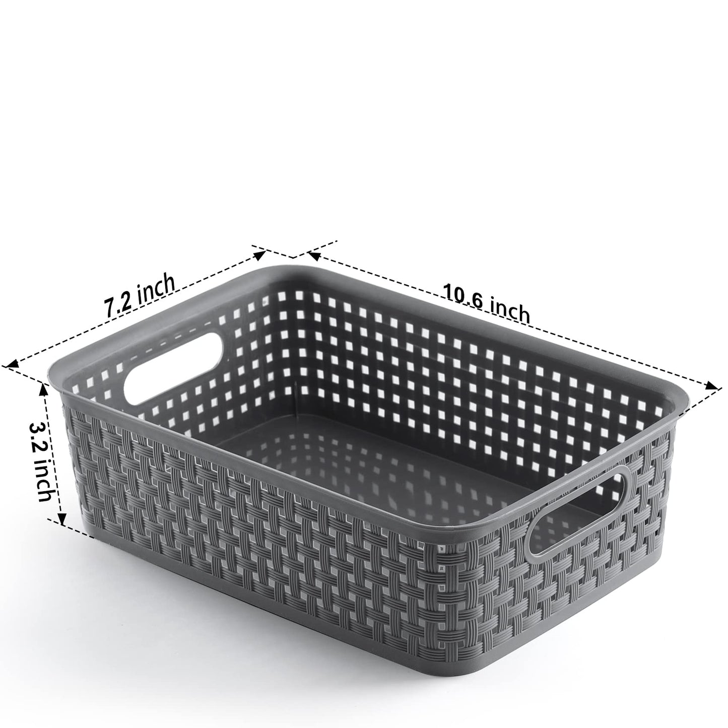 NETANY Plastic Storage Baskets - 8 Pack, Gray, Durable, Easy to Use, Flexible, Multi-Purpose, Ideal for Closets, Cabinets, Shelves, Countertops