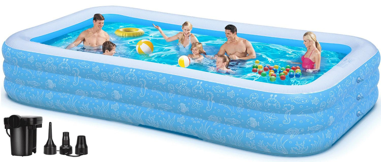 Extra Large Inflatable Swimming Pool with Pump，Lylting 130"x72"x22" Big Outdoor Blow Up Inflatable Pool for Adults, Full Size Family Swimming Pools for Backyard Home Garden Lawn Indoor Outdoor