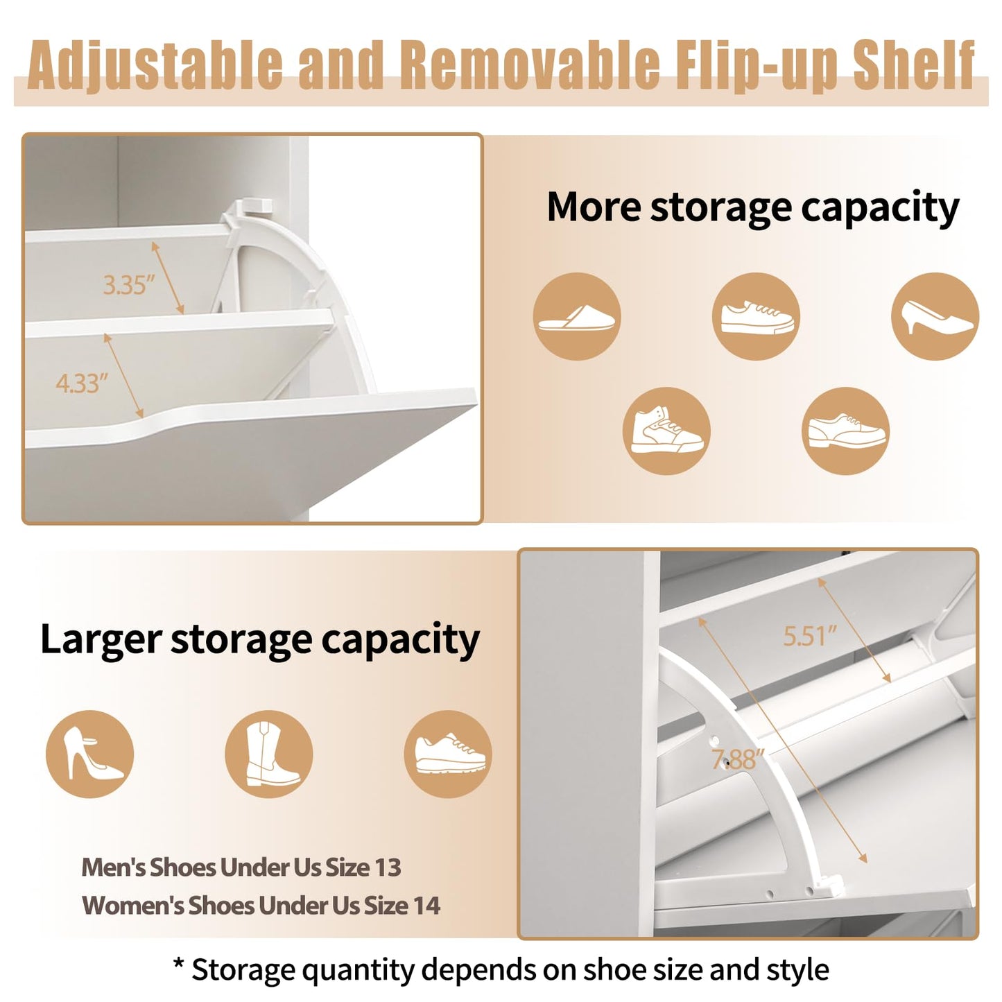 KUMIUNION Shoe Storage Cabinet with 2 Flip Drawers, Slim Freestanding Storage Racks for Entryway, Hallway, Hidden Narrow Shoe Organizers Perfect for Heels, Boots, Slippers, White