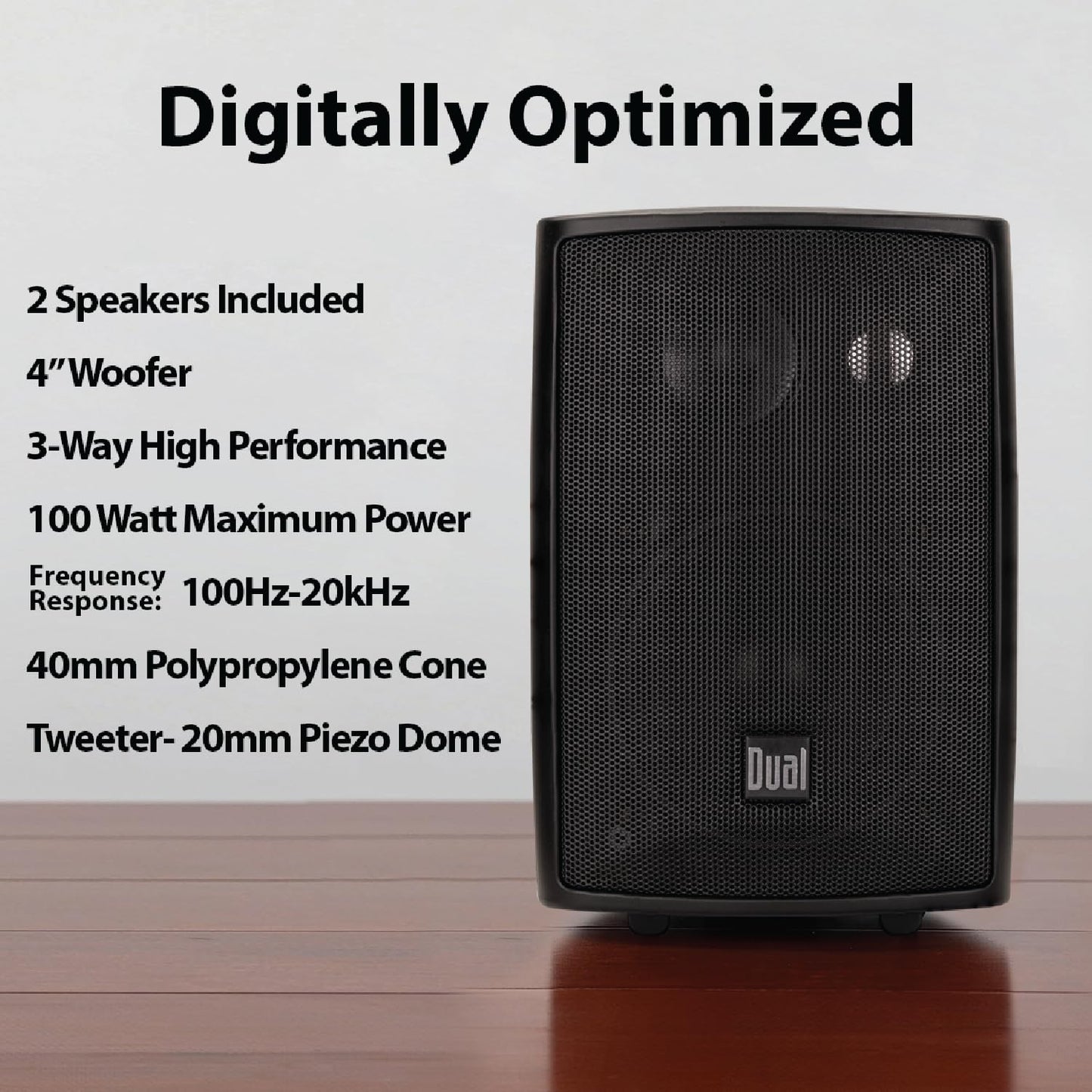 Dual Electronics 4" 3-Way High Performance Outdoor Indoor Speakers with Powerful Bass, Effortless Mounting Swivel Brackets, All Weather Resistance, Sold in Pair, LU43PP