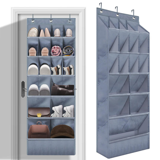 YOKMIVEM Over the Door Shoe Organizers 17 Pockets, 1 Pack Hanging Shoe Organizers with Large Pocket Shoe Holder Hanging Shoe Rack for Closet Shoe Organizer for Wall/Door, Grey