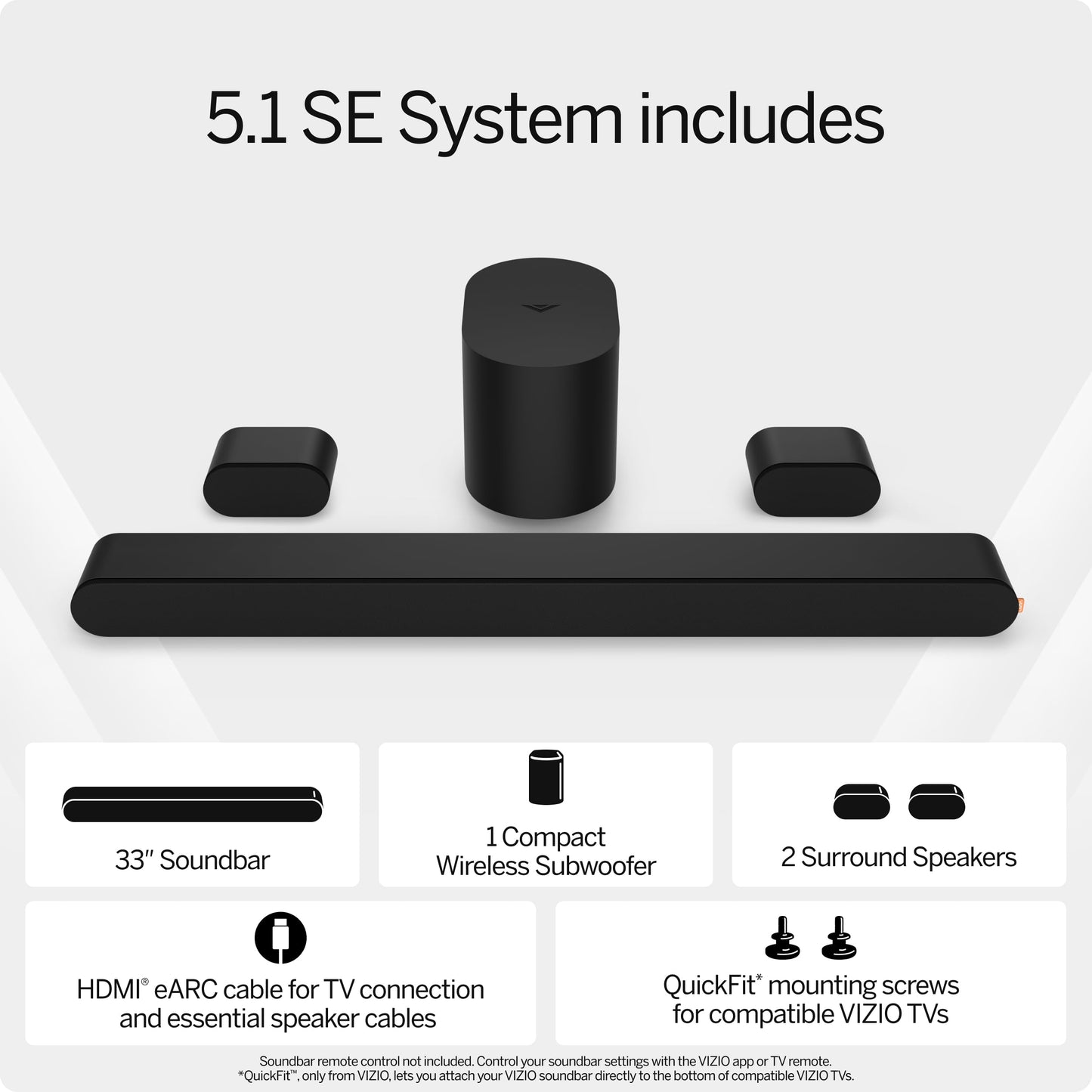 VIZIO 5.1 Soundbar SE, Wireless Subwoofer, Surround Sound w/Dolby Atmos, DTS:X, Bluetooth Speaker - SV510X-0806 (New, 2024 Model)