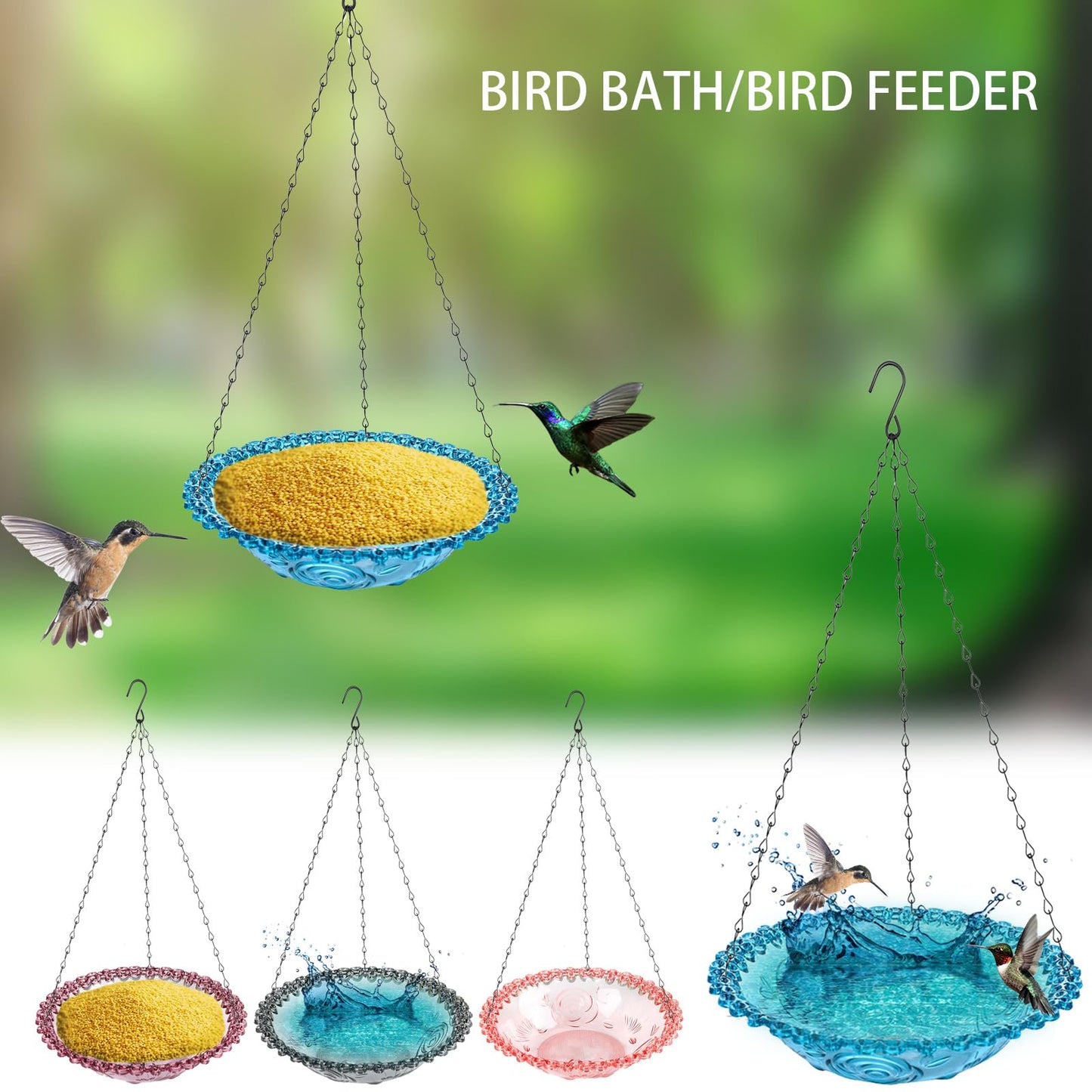 Copfeu Bird Bath for Outside, Hanging Bird Baths Bowl for Outdoors, Bird Feeders for Outdoors Hanging, for Garden Backyard Decor (Blue)