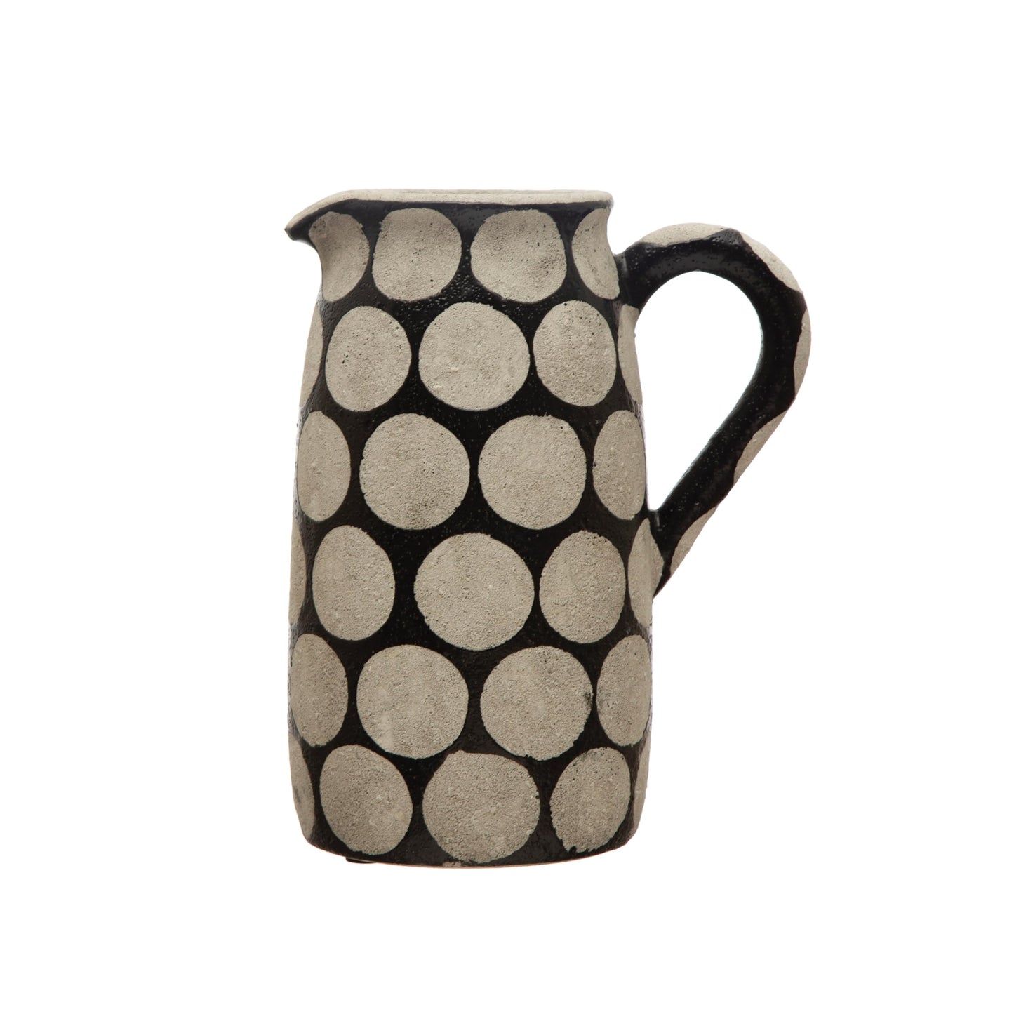 Creative Co-Op Decorative Terracotta Wax Relief Dots, Black and Natural Pitcher