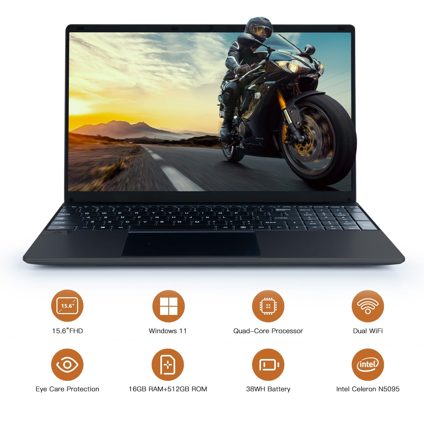 ANMESC Laptop, 15.6" 1080P Full HD Display High Performance Quad-Core Intel Celeron N5095 Processors 16GB DDR4 512GB SSD Windows 11 Laptop Computers, 2.4G/5G WiFi, Bluetooth 4.2, Long Battery Life