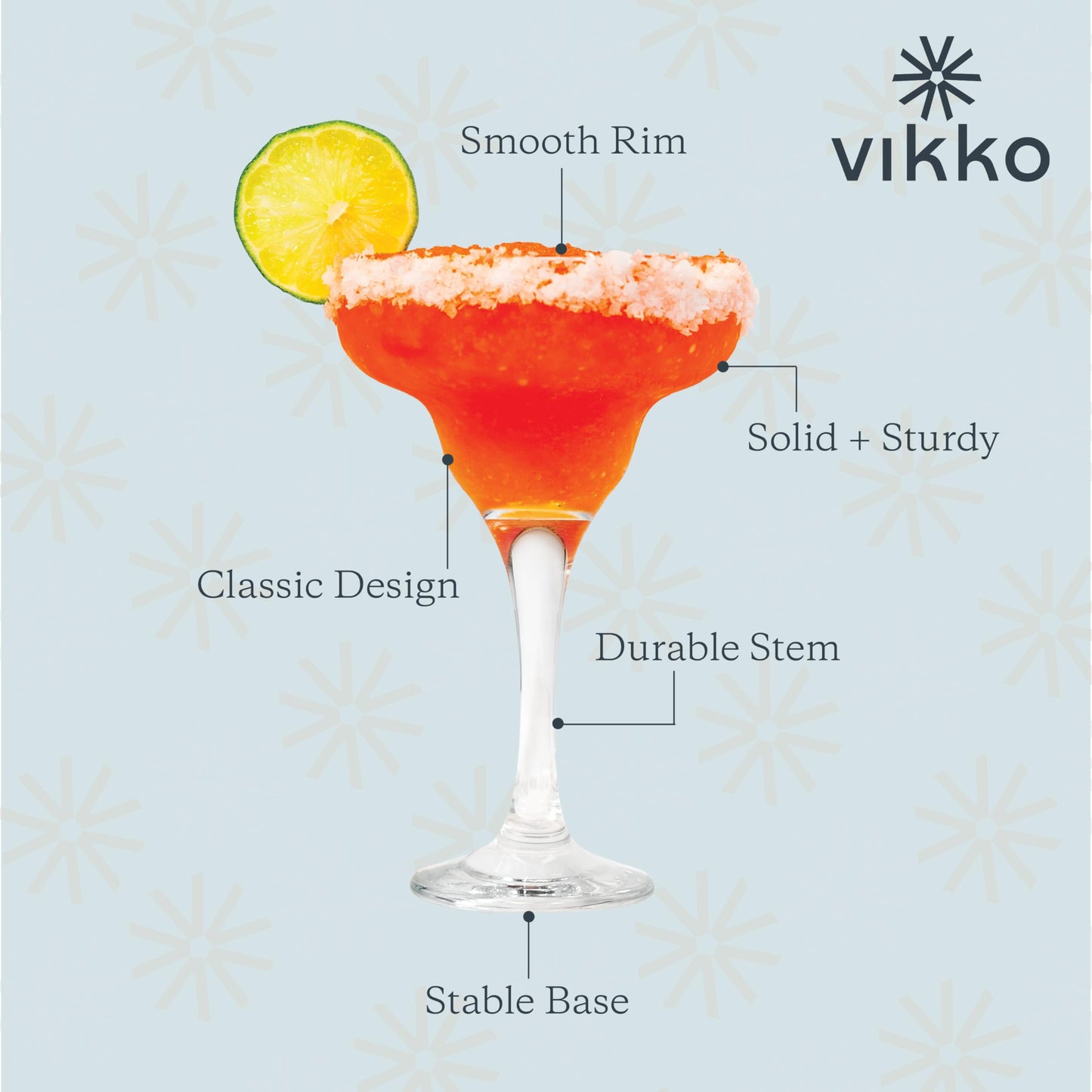 Vikko Margarita Glasses Set of 6, 10 Ounce, Crystal Clear Margarita Glass, Cosmopolitan Glassware for Margaritas, Frozen Drinks, Pina Coladas and Cocktails, Margarita Cups