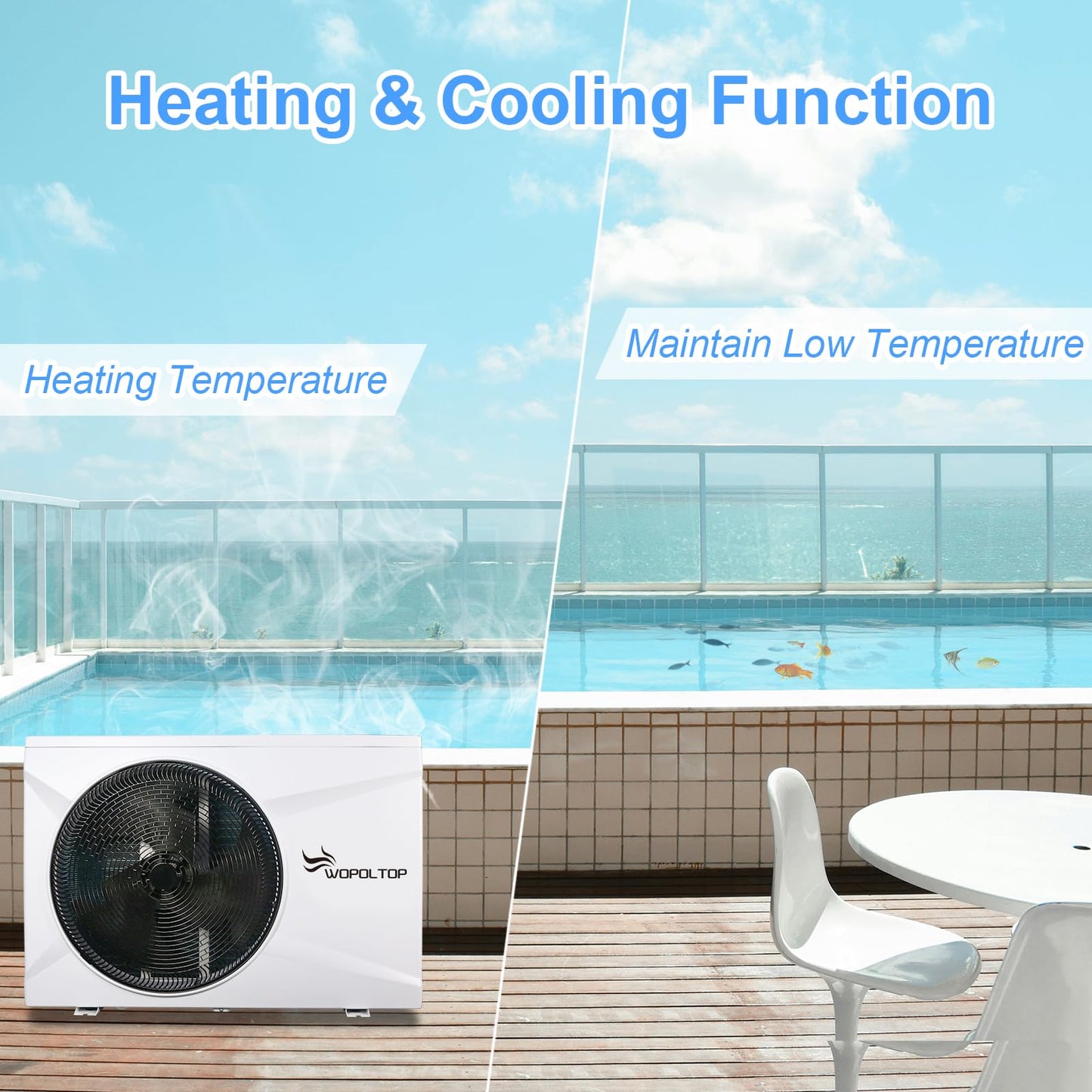 WOPOLTOP 35000 BTU Full DC Inverter Pool Heat Pump for Swimming Pools, Dual Function of Heating and Cooling, 10KW Electric Pool Heater with WiFi Smart Control via APP, 220-240V, up to 9000 Gallons