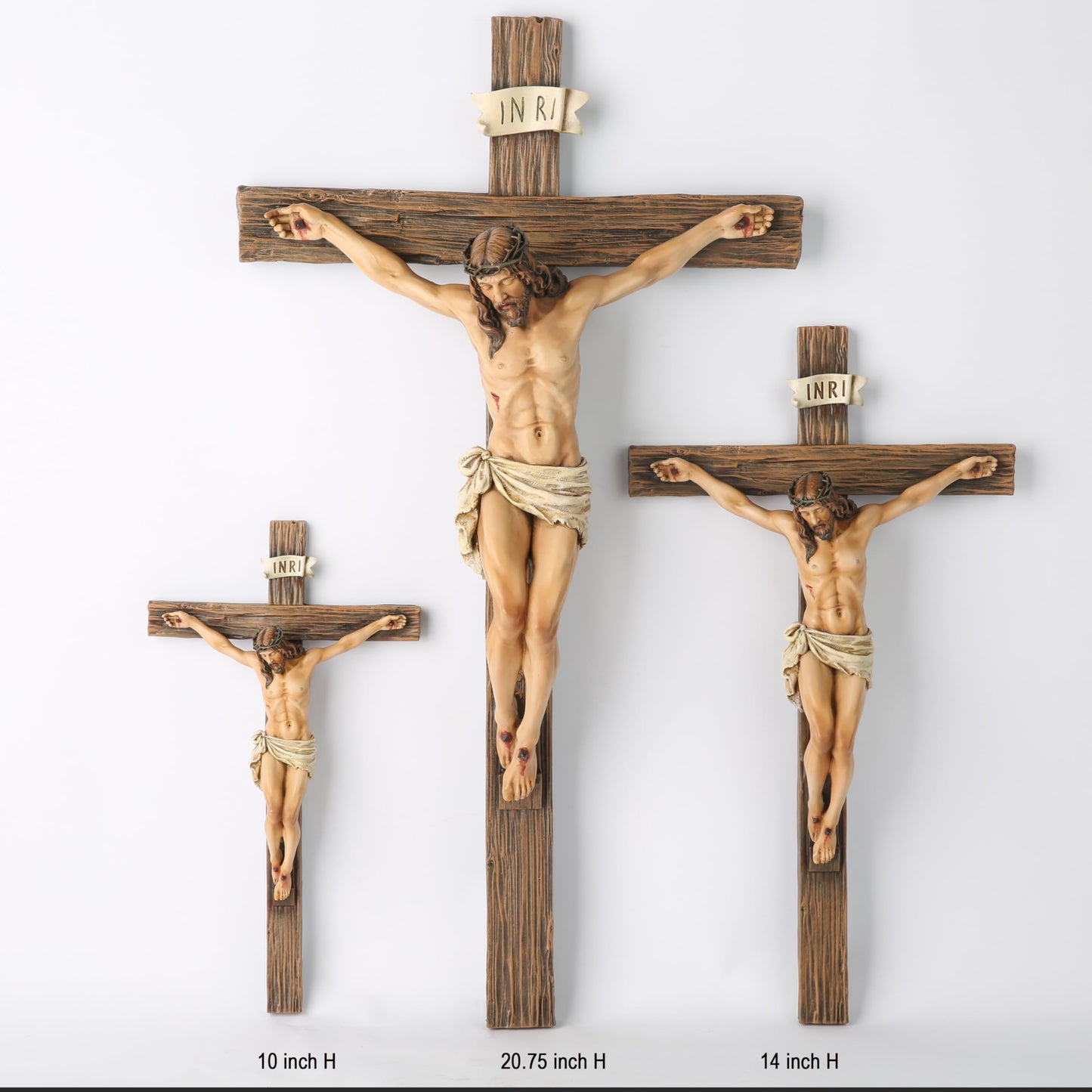 BC Catholic Crucifix Wall Cross, Jesus Christ Inspirational Home Décor, Religious Devout Gift, 14"H, Renaissance Sculpture Handmade by Buildclassic