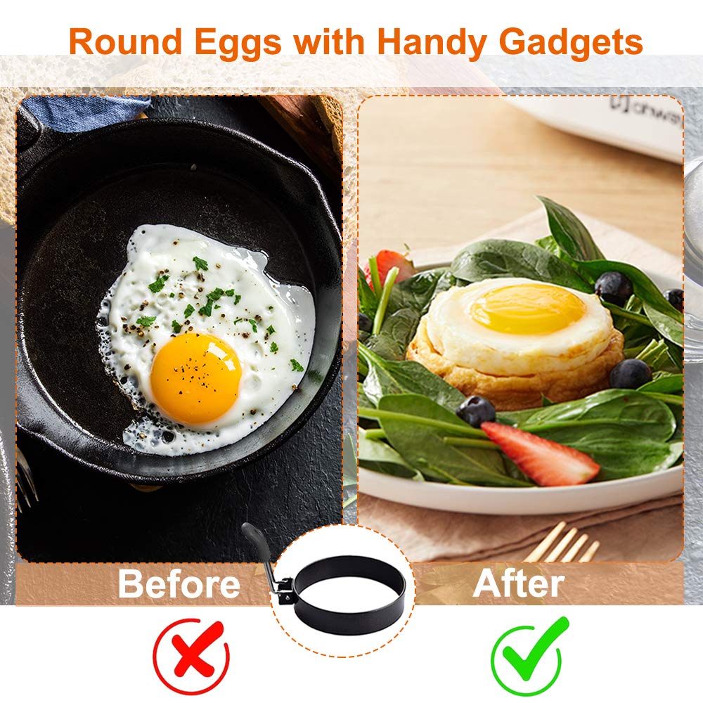 COTEY 3.5" Egg Rings Set of 2 with Silicone Handle, Large Ring for Frying Eggs, Round Mold for English Muffins - Griddle Cooking Shaper for Breakfast
