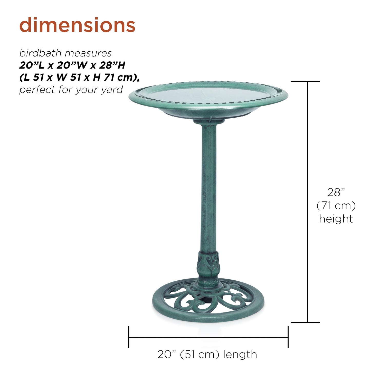 Alpine Corporation 28" Tall Outdoor Birdbath with Scrollwork Decoration Yard Statue