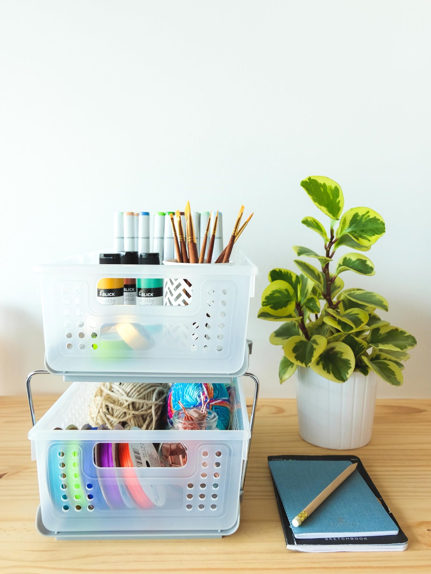 madesmart 2-Tier Organizer, Multi-Purpose Slide-Out Storage Baskets with Handles and Dividers, Frost