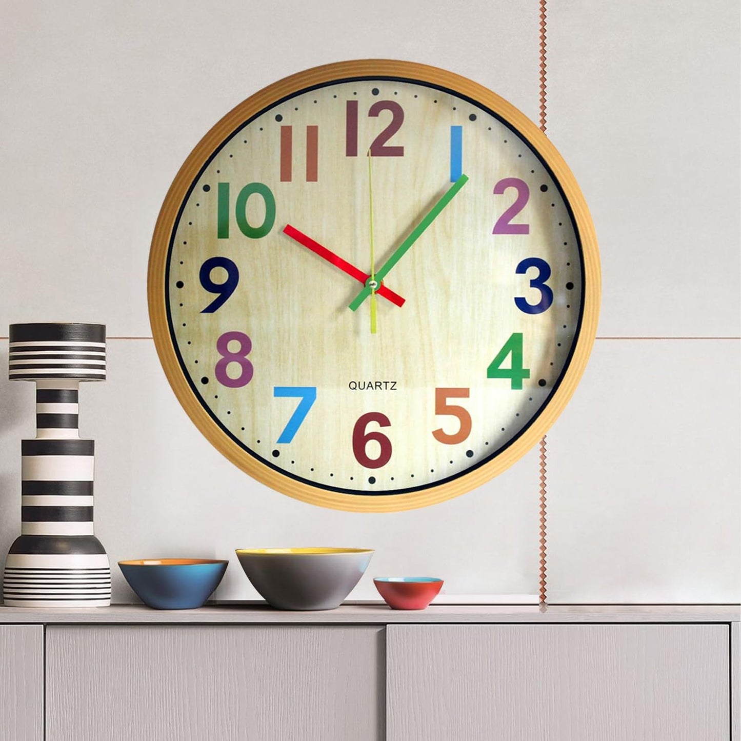 TOHOOYO Wall Clock, 12 Inch Easy to Read Silent Non-Ticking Colorful Battery Operated Clock,for Bedroom,Living Room,Kitchen,Office,School Classroom (Yellow)