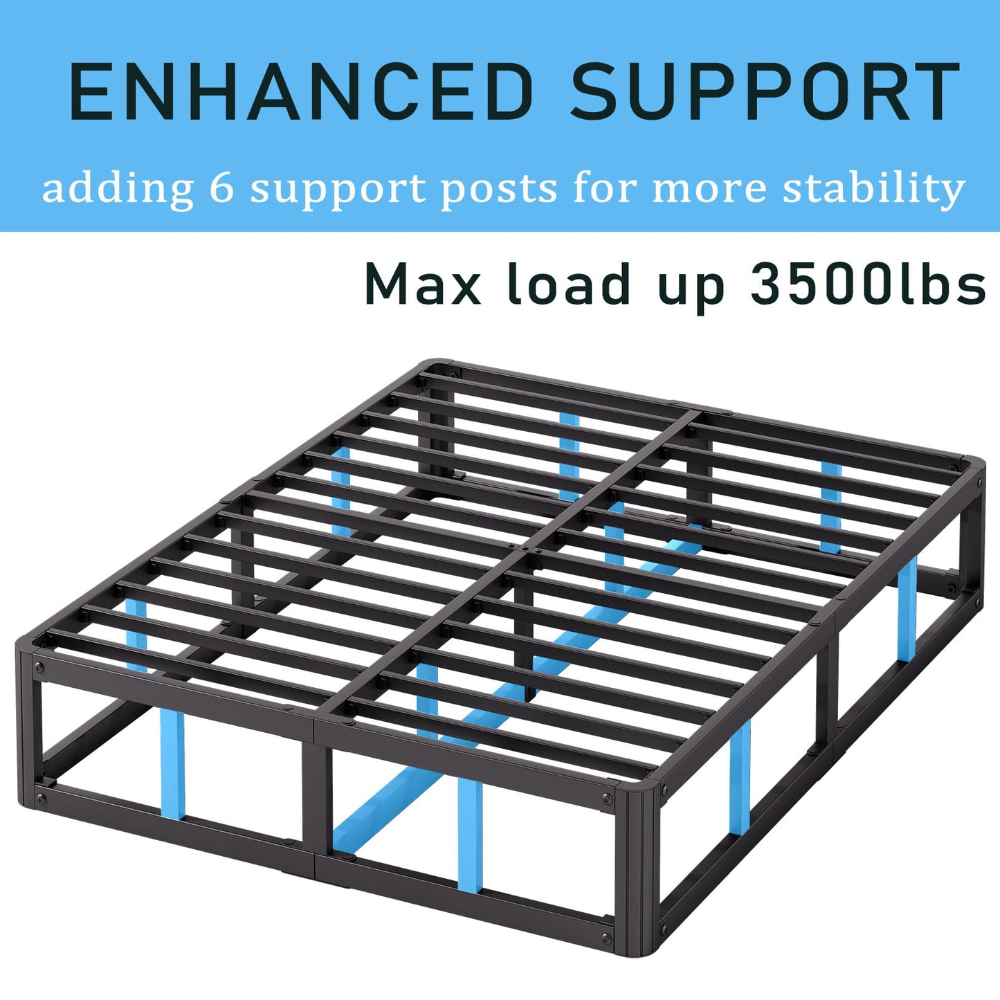 Hunlostten 7 in High Heavy Duty Queen Bed Frame, Low Queen Size Bed Frame No Box Spring Needed, Sturdy Steel Support Mattress Foundation, Easy Assembly, Noise Free