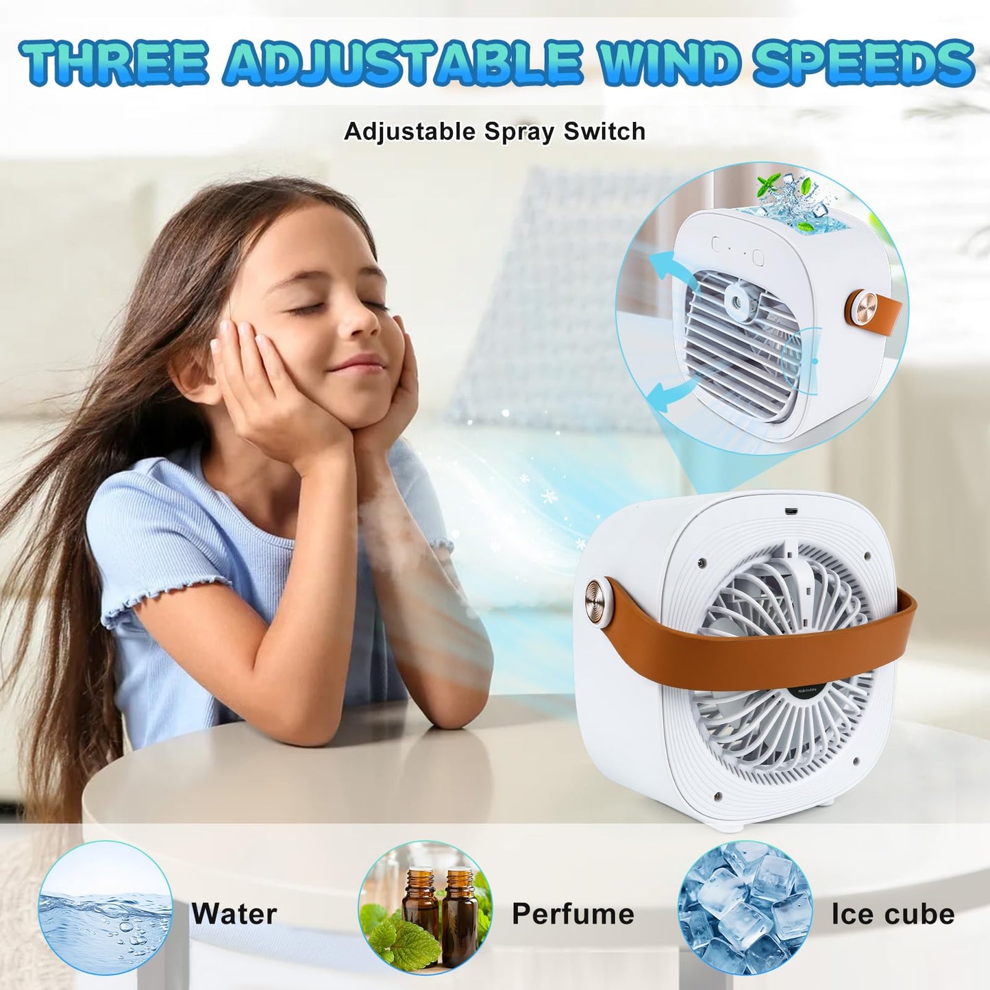 Portable Air Conditioners Fan, Mini Air Conditioner Personal Evaporative AC with 3 Speeds, Small Air Cooler for Travel, Campaing, Room, Bedroom, Outdoor