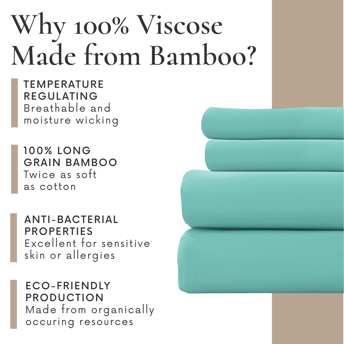 Bamboo Bay 4 Piece Twin Sheets Set - 100% Viscose Made from Bamboo Sheets Twin Size Bed - Soft Cooling Sheets for Hot Sleepers - Breathable Twin Bed Sheets Set Fits Up to 16" Deep Pocket - Ocean Wave