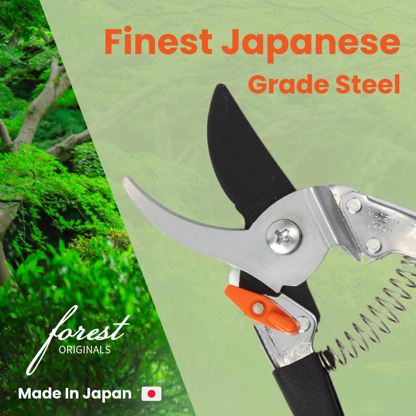 Saboten 7.9" Japanese Pruning Shears - forest Originals, Premium Steel Blades, Made in Japan, Rust Resistant, Gardening Scissors with Duracon Safety Lock