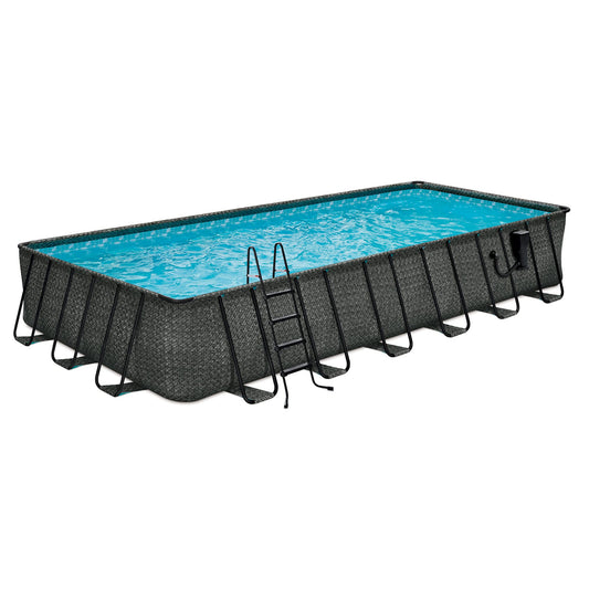 Funsicle Oasis Rectangular Outdoor Above Ground Swimming Pool Set with Filter Pump, Type C Cartridge Filter and SureStep Ladder, Gray