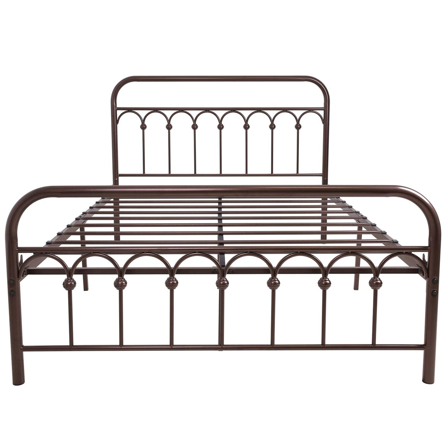 YALAXON Vintage Sturdy Full Size Metal Bed Frame with Headboard and Footboard Basic Bed Frame No Box Spring Needed，Antique Brown