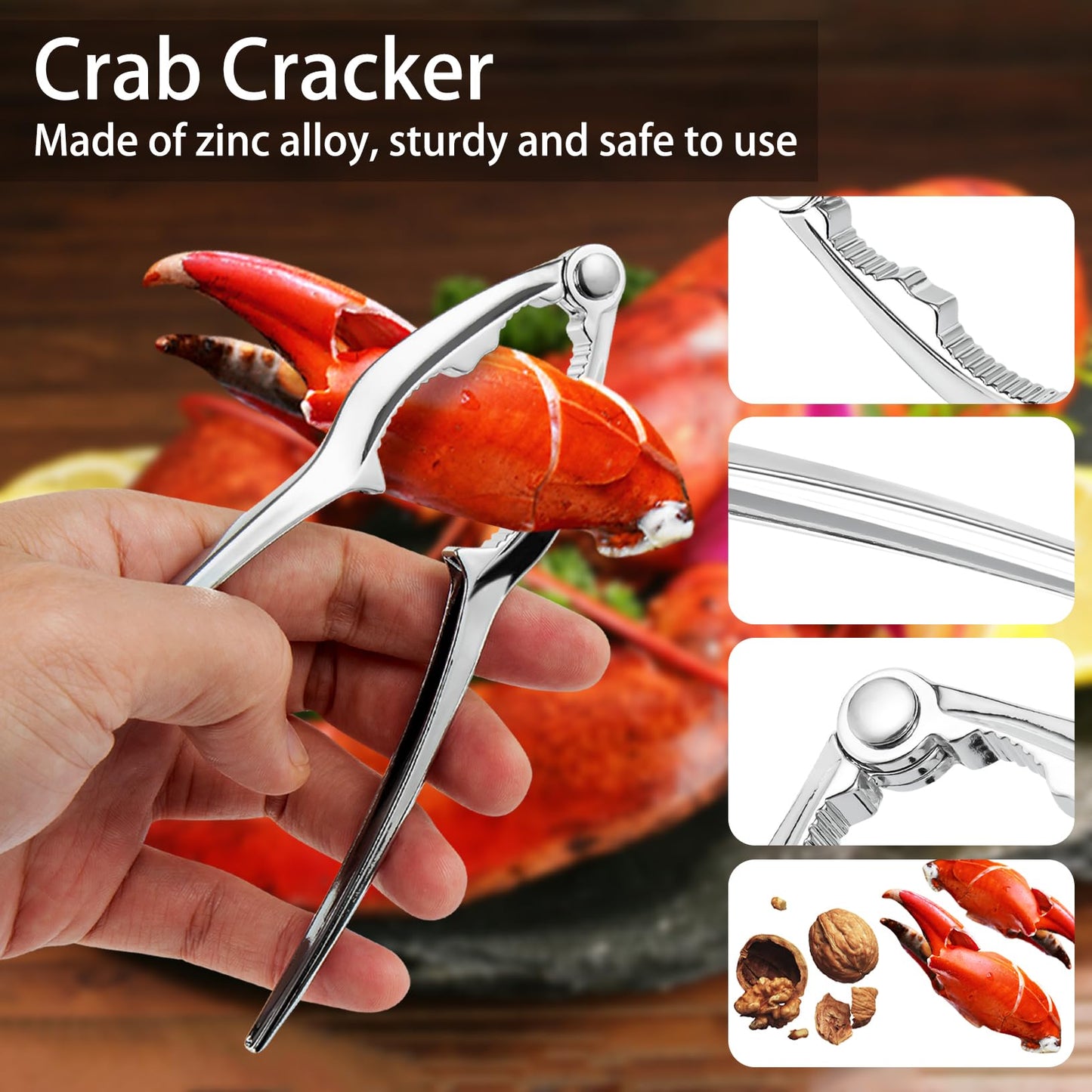 suoundey Seafood Cracker Tool Set With Lobster Sheller Stainless Steel Crab Crackers Crab Leg Fork Seafood Scissors And Storage Bag, Crab Leg Pick Utensils Set Crab Eating Tools (9Pcs)