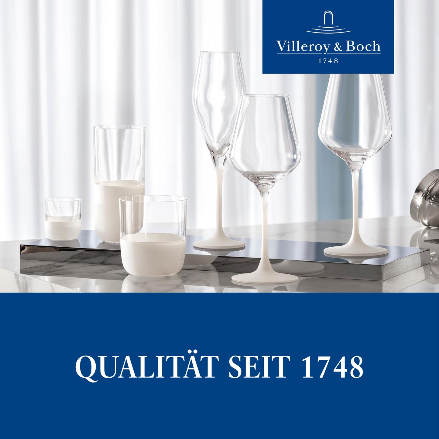 Villeroy & Boch - Manufacture Rock Blanc Champagne Flute Set, 4 pcs. Set of Drinking Glasses for Champagne and Sparkling Wine, 260 ml, Crystal Glass, matt White Slate Look