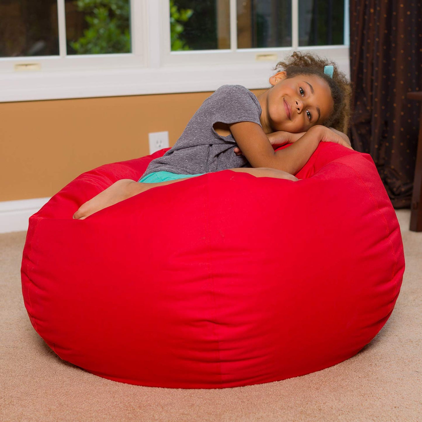 Posh Creations Bean Bag Chair for Kids, Teens, and Adults Includes Removable and Machine Washable Cover, Solid Red, 38in - Large