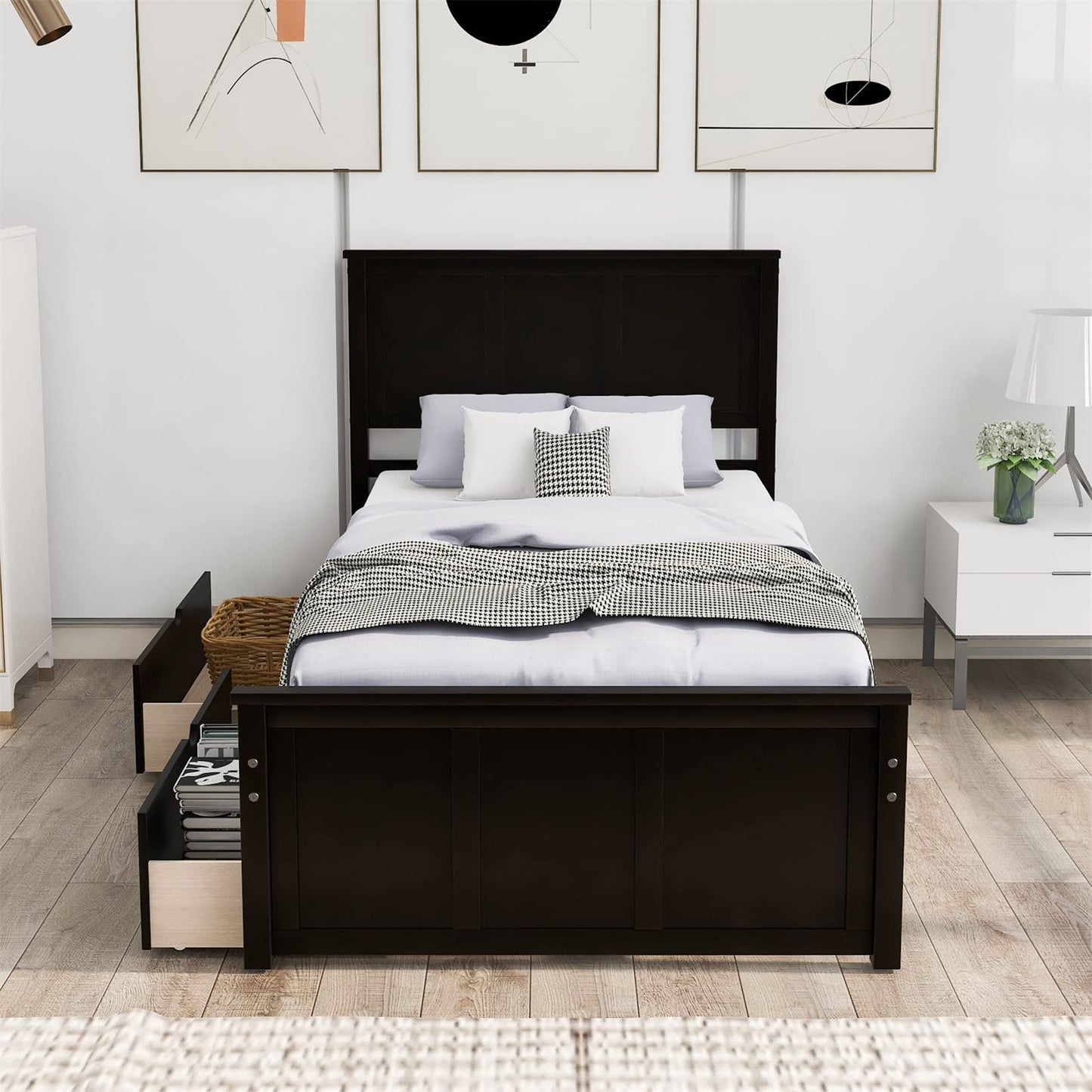 Twin Bed with Drawers,Wood Platform Bed Frame with Headboard and Footboard Wooden Captain Bed for Boys, Girls, Kids, Teens, Espresso