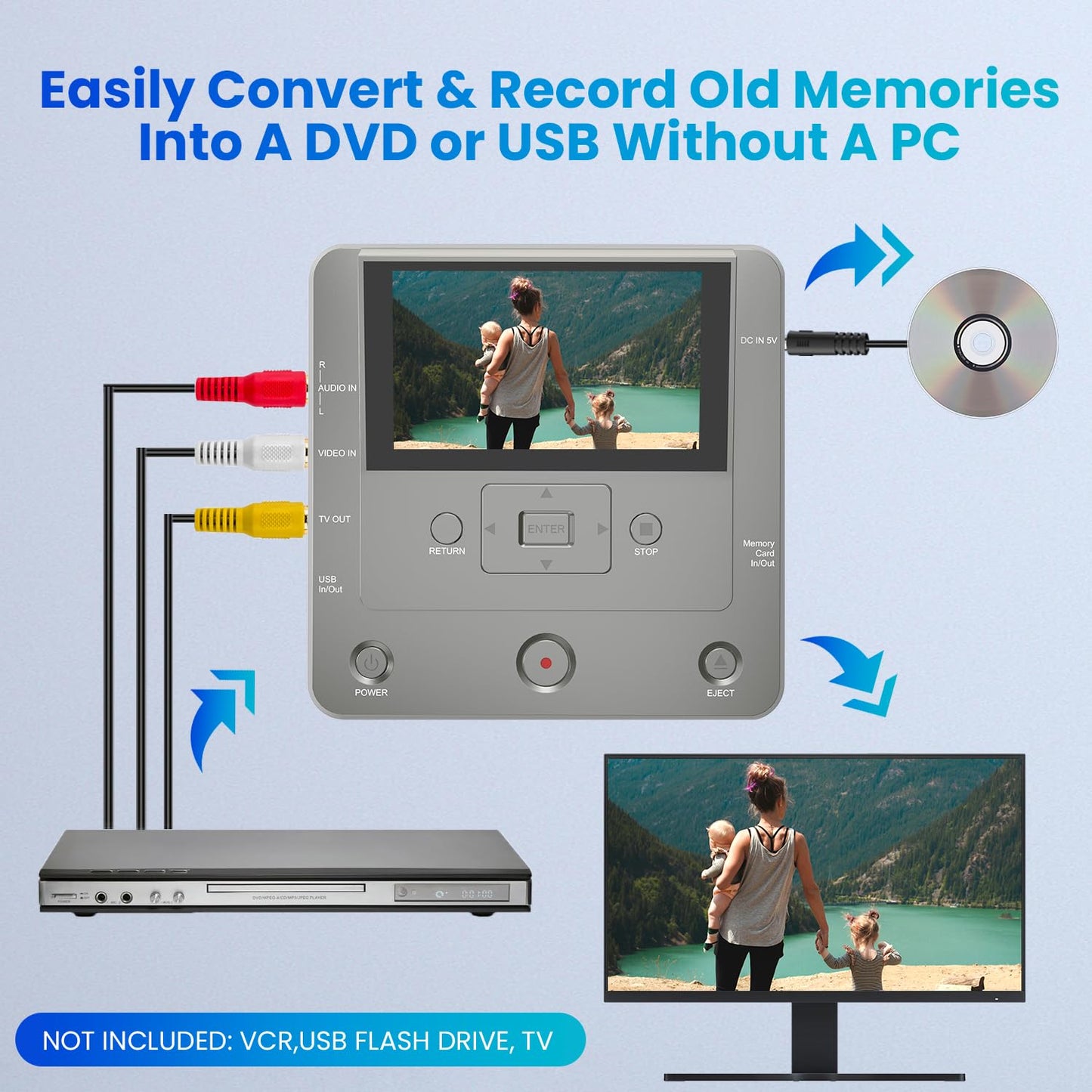 Clariviews VHS to DVD Recorder, TV to USB Device or SD Card or HDD Recorder, Smart Phone WiFi to DVD/USB/SD/HDD Copy, WiFi APP Media Recorder【Comes with 10 Free DVD-R 】