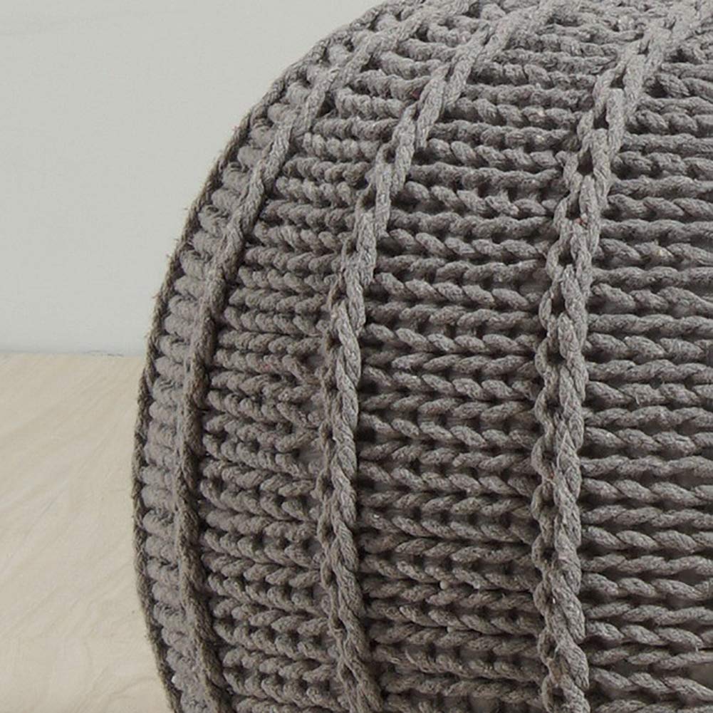 HAPPLiGNLY Footstool Hand Knitted Round Pouf,Cable Style Cotton Braided Rope Floor Comfortable Seat Footstool-C 48X48X35Cm(19X19X14Inch)